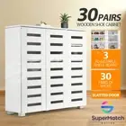 Shoe Cabinet 3 Doors 30 Pairs Wooden Shoes Storage Rack Organiser Cupboard White