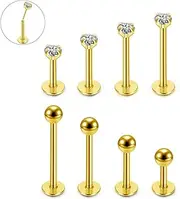 [JSDDE] Lip Piercing Stud Gold Threadless Insertion Labret Piercing Nose Piercing Stud Helix Tragus Piercing Medusa Ashley Piercing Lip Piercings Stud 6-12 mm, Stainless Steel Cubic Zirconia