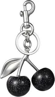 [Bremorou] Silver Cherry Charm Black Cherry Keychain Purse Charm For Women Cherries Handbag Pendant Keychain For Purse Car Backpacks Wallets (Black), Black