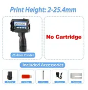 Portable 12.7mm Handheld Inkjet Printer QR Barcode Batch Number Logo Expiry Date Label Printer Gun 25 Languages Non-encrypted No Cartridge-25.4mm