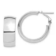 14K White Gold High Polished 10mm Omega Back Hoop Earrings