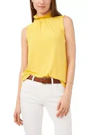 VINCE CAMUTO Women's Smoked-Neck Sleeveless Pale Lemon Rayon Top Size XS $59