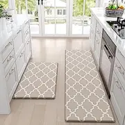 DEXI 2 Piece Kitchen Rugs Set, Non-Slip Anti Fatigue Standing Mat for Floor, Waterproof Comfort Runner Rug, Easy to Clean, 44 x 75 cm+44 x 150 cm, Ivory Wheat