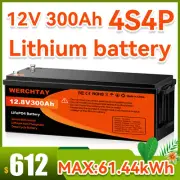 12V 300Ah Lithium Iron Battery LiFePO4 Replace AGM Solar Cycle Boat BMS RV 4WD
