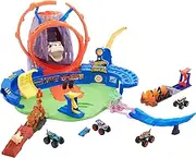Hot Wheels Monster Trucks T-Rex Volcano Playset with 1:64 Scale Race Ace Toy Truck & 1 Toy Car, Track Set with Dinosaur Nemesis