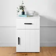 PORTO BEDSIDE TABLE - WHITE - VJ PANEL - OVAL BLACK