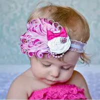 在飛比找Yahoo奇摩購物中心優惠-UNICO 歐美羽毛 兒童帶鑽玫瑰花髮帶/髮飾