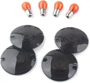 FINMOKAL 3 1/4" Flat Smoke Turn Signal Light Cover Lens Lenses w/Amber Bulbs Kit Compatible with Harley Electra Road Glide Road King Tour Glide Heritage (Set of 4)