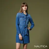 在飛比找momo購物網優惠-【NAUTICA】女裝 牛仔刷色綁帶洋裝(深藍)