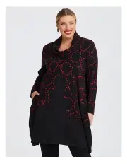 [Taking Shape] Detachable Collar Ponte Tunic in Black Red Print