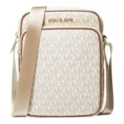 MK Michael Kors Jet Set Travel Med Flight Bag Crossbody Vanilla Coated Canvas