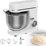 Multi Function Stand Mixer, 1500W Food Mixer for Baking in White with 5L Stainless Steel Bowl, Eggbeater, Dough Hook and Stainless Steel Whisk, 6 Speed Speed Adjustment, for Most Home Cooks