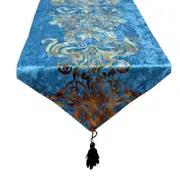 Catzon Hot Stamping Classic Floral Table Runner With Tassel-Blue