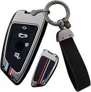 ontto Zinc alloy Car key fob cover case Fit for BMW X1 X3 X4 X5 F15 X6 F16 G30 7 Series G11 F48 F39 520 525 G20 118i 218i 320i keyring Silicone Key Shell Holder bag keychain Accessories 4 button Black