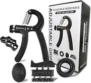 6PCS Grip Strengthener Kit, Adjustable Resistance Forearm Exerciser, Finger Trainer, Hand Extension Exerciser, Finger Stretcher and Forearm Workout Ring for Muscle Building and Injury Recovery