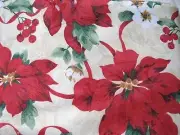 RED POINSETTIA FLORAL 60 x 84 102 Ribbons Christmas Holiday DAMASK Tablecloth