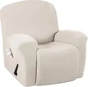 Smarcute Stretch Sofa Slipcover 1-Piece Sofa Cover Furniture Protector Couch Soft with Elastic Bottom for Kids, Polyester Spandex Jacquard Fabric Machine Washable(Recliner, N.Ivory)