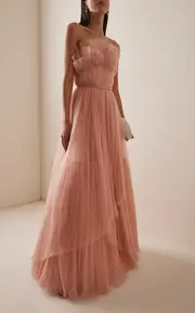 [Costarellos] Marinel Plissé Tulle Gown