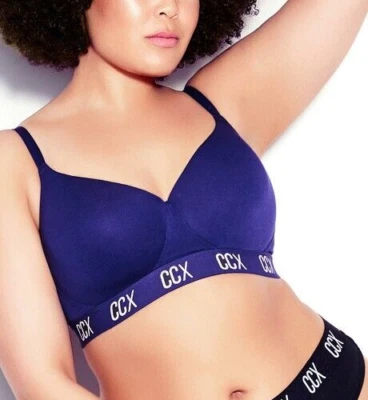 CCX CITY CHIC Bra Plus Size L WIRE FREE Wirefree Moulded Cup Bralette Blue
