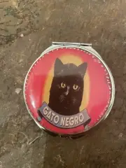 Retro Red Gato Negro Round Silver Mirror Compact