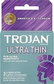 Trojan Ultra Thin Lubricated Condoms, 3 Count (Pack of 6)