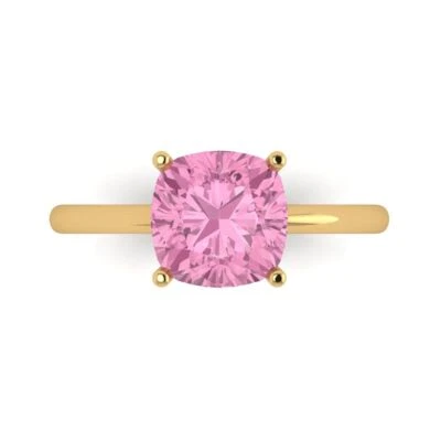 2.5Ct Cushion Cut Pink Gemstone Solid Gold Solitaire Engagement Promise Ring