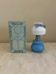 Vintage Avon Blue Milk Glass Courting Lamp Charisma Perfume 1970s New in Box