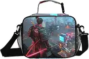 Cyberpunk City Samurai Insulated Lunch Box for Women Men - Ideal for Work, Picnics - Includes Adjustable Shoulder Strap
