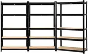 Giantz 1.8M x 0.9M 3pcs Garage Shelving, Warehouse Racking System Racks Storage Shelves Industrial Commercial Organize Capacity, 5 Galvanised Steel Adjustable 1000KG Assembly Easy Black