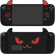 PlayVital Cute Demon Protective Case for Steam Deck LCD & OLED, Kawaii Anti-Slip Protector for Steam Deck OLED with Thumb Grip Caps & Trackpads Stickers & Back Button Enhancement Set - Black