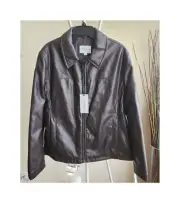 Cole Haan Collared Open Bottom Faux Leather Jacket In Dk brown|XL New