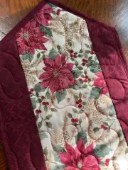 Handcrafted - Quilted Table Runner - Christmas Poinsettias (New 2024) Deep Red