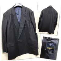 在飛比找蝦皮購物優惠-🎀二手衣倉🎀 英國麼利 MORLEY黑灰細條紋雙排扣西裝外套