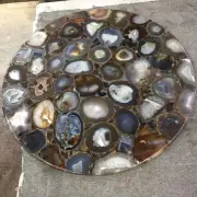 Brown Agate Geode Coffee Table Top, Round Agate Stone Center Table Top Decor