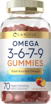 Carlyle Omega 3 6 7 9 Gummies | 70 Count | Vegan Plant Sourced Supplement | Peac