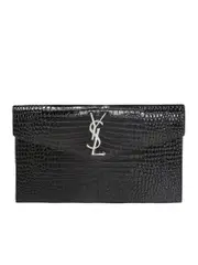 Saint Laurent Uptown Pouch in Crocodile Embossed in Shiny Leather