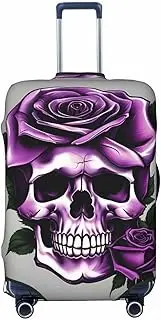 [CADREWY] Purple Rose Skull Print Travel Suitcase Cover Luggage Protector with Elastic Anti Scratch for Carry On, Black, Medium