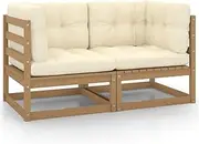 Garden 2-Seater Sofa with Cushions Honey Brown Solid Pinewood