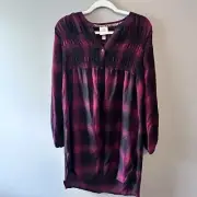 Knox Rose Red Black Buffalo Plaid V-Neck Button Front Dress Size Medium New