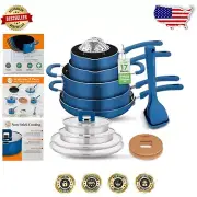 Compact 17-Piece Cookware Set with Induction Compatibility and Steamer Basket