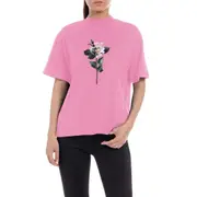 Replay Womens Graphic Tee Crewneck T-Shirt w/ Print Grey