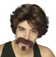 Uncle Rico or Big John Brown Men's Wig Moustache and Goatee Set