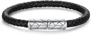 [GAVU] Magnetic Clasp Punk Leather Cuff Bracelet Genuine Black Leather Bracelet for Men 19.5cm/21.5cm/23cm