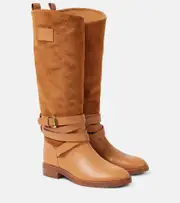 [See By Chloe] See By Chloé Anim suede-trimmed leather knee-high boots AU 10 brown
