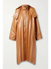 [A.W.A.K.E. MODE] A.W.A.K.E. MODE - Hooded Pleated Faux Leather Coat - Camel - FR 40 FR 40 Brown