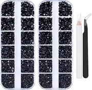 5320 Pieces Flat Back Gems Round Crystal Rhinestones 6 Sizes (1.5-6 mm) with Pick Up Tweezer and Rhinestones Picking Pen for Crafts Nail Face Art Clothes Shoes Bags DIY (Black)