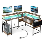 Giantex L-Shaped Computer Desk Computer Workstation w/Monitor Stand Rustic Brown