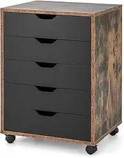 Giantex 5-Drawer Chest of Drawers, Wooden Dresser Chest, Mobile Lateral Filing Cabinet with Wheels, Uder Desk Drawer Tallboy Cabinet for Home Office Living Room (Rustic Brown)