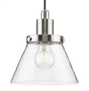 Progress Lighting Hinton 8" Brushed Nickel Pendant w/ Clear Seeded Glass Shade