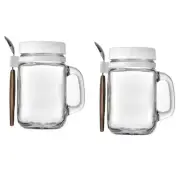 2 Pieces Glass Containers with Handle and Spoon, Glass Storage Jars ,7020